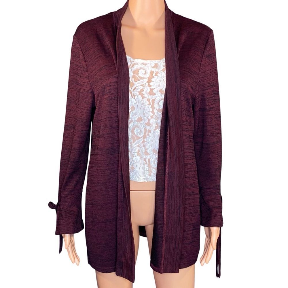 Charter Club Burgundy Open Front Cardigan Sweater Womens SZ Petite XL Tie Detail